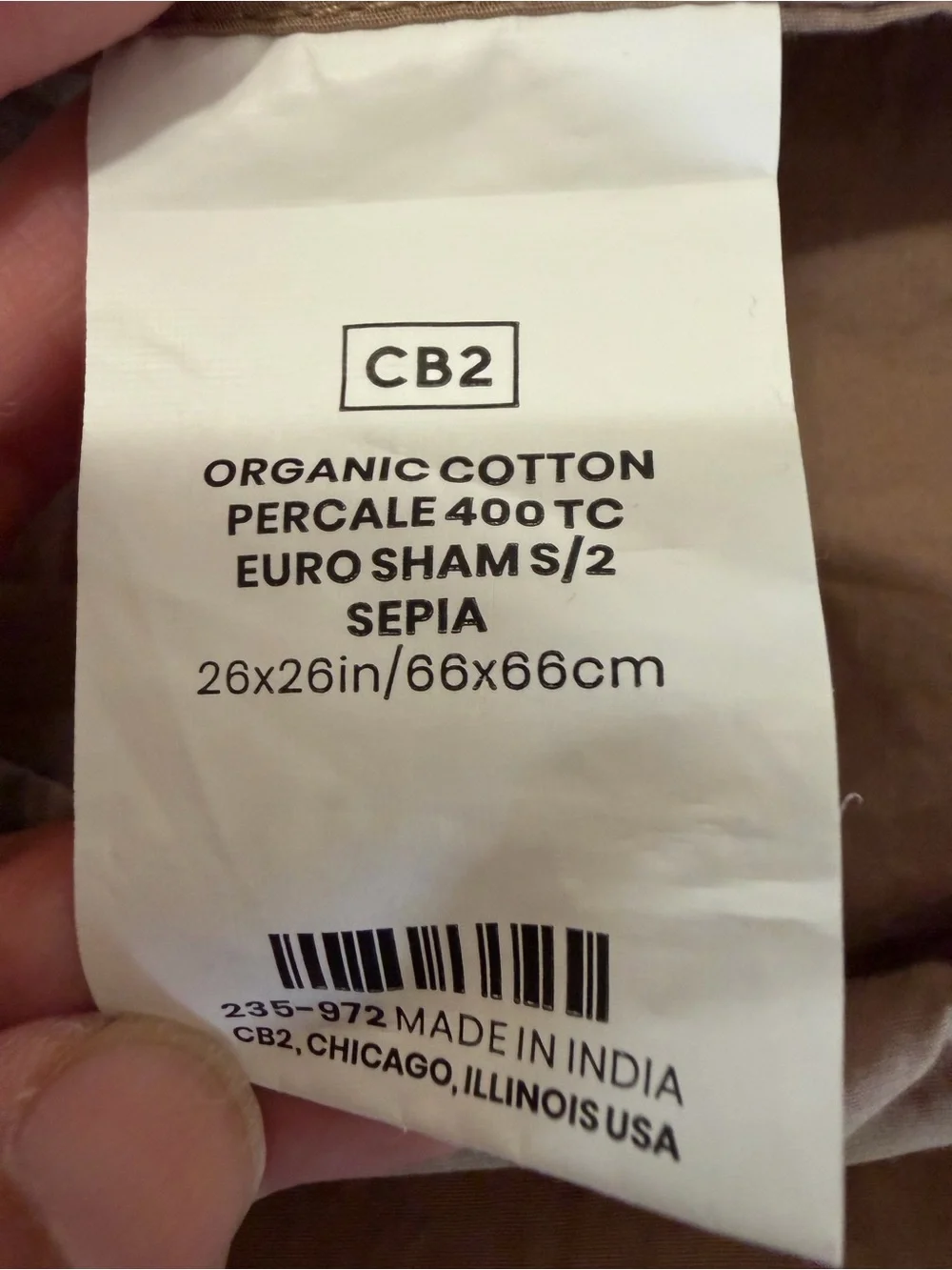 CB2 ORGANIC COTTON PERCALE 400 TC EURO SHAM S/2 SEPIA